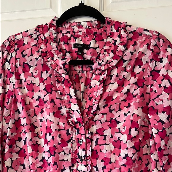 Talbots Pink Hearts Blouse Perfect for Valentines Excellent Condition - Picture 3 of 10